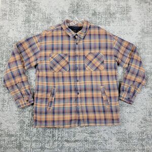 Edgar Ash Shacket Mens Large Tan Blue Plaid Heavy Flannel Shirt Pockets Workwear
